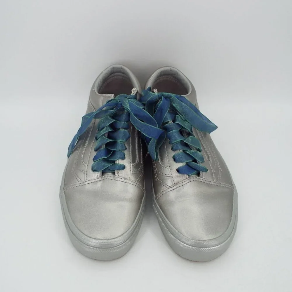 Vans Old Skool Metallic Silver Sneakers Fabric Laces Size 8.5 - Picture 4 of 11